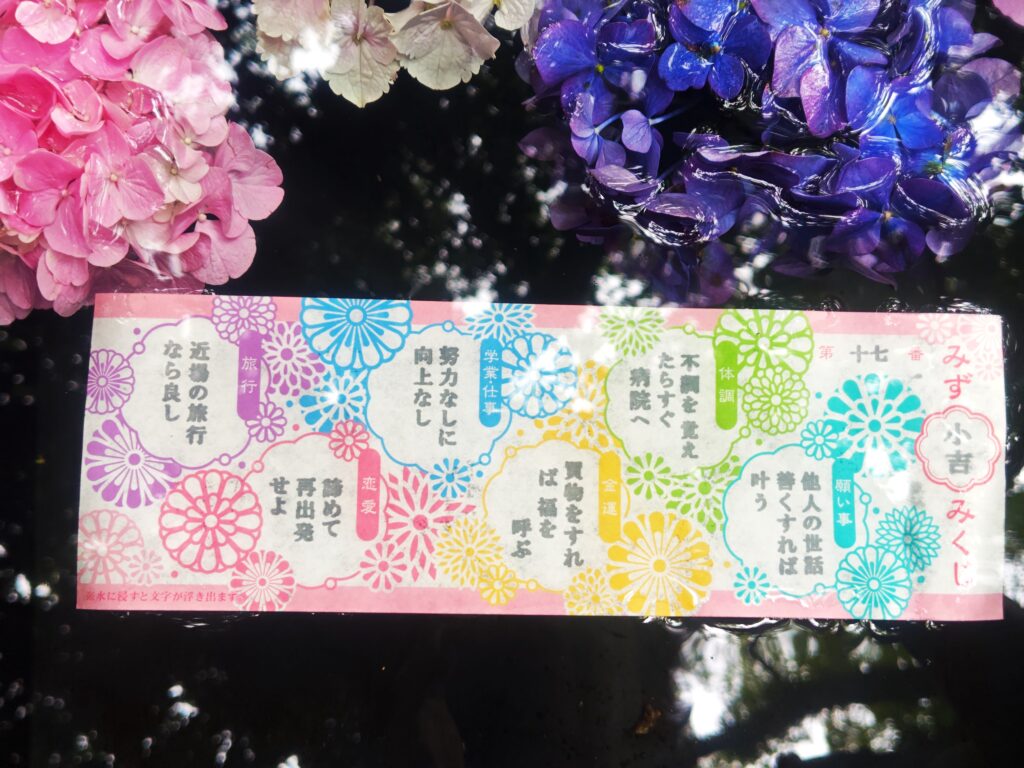 水みくじの結果は小吉でした