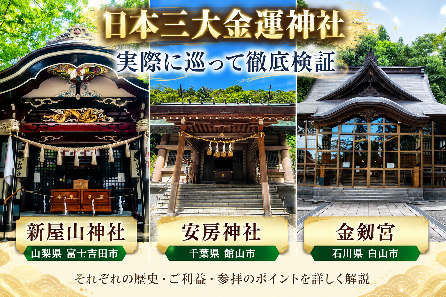 日本三大金運神社の新屋山神社・安房神社・金劔宮を実際に参拝した写真