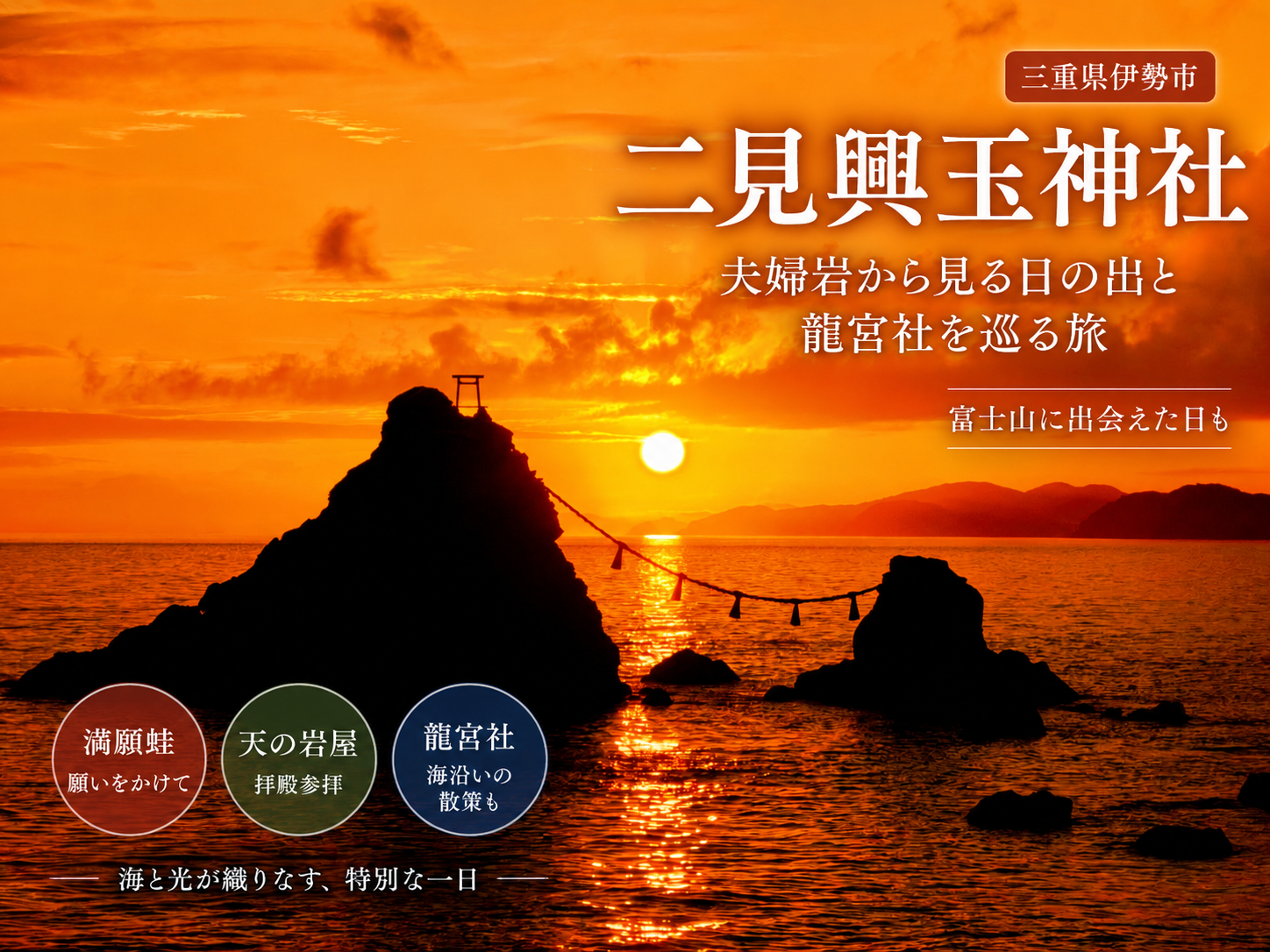 二見興玉神社の夫婦岩から望む日の出｜龍宮社まで巡る参拝
