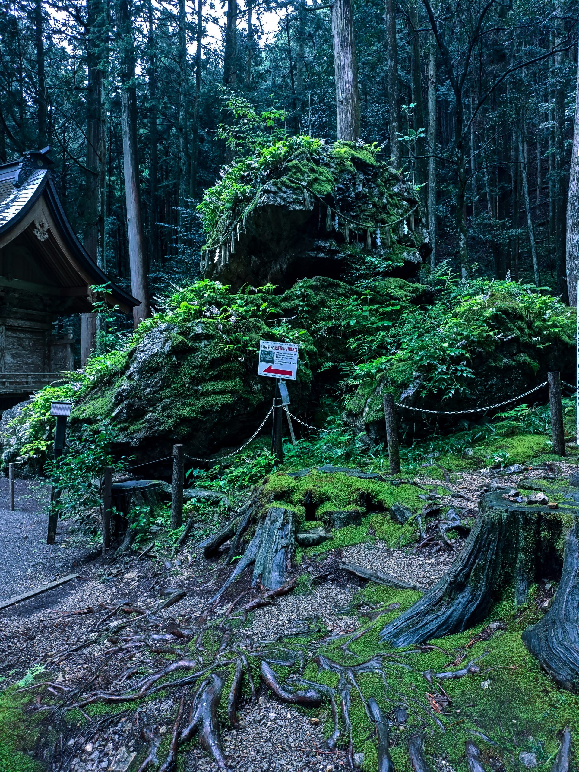 岐阜戸隠神社の本殿に並んで鎮座する重ね岩
