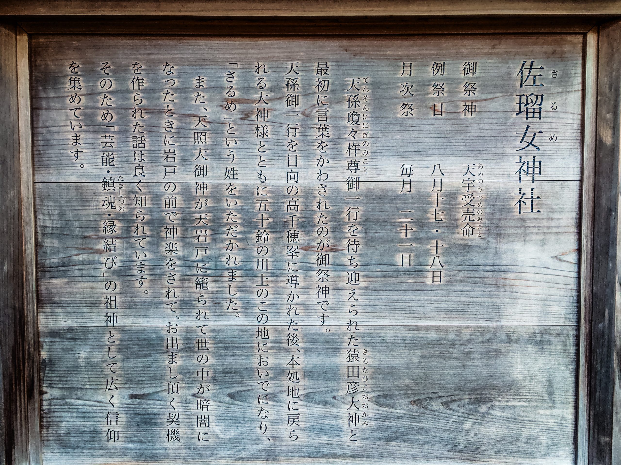 佐瑠女神社の案内板