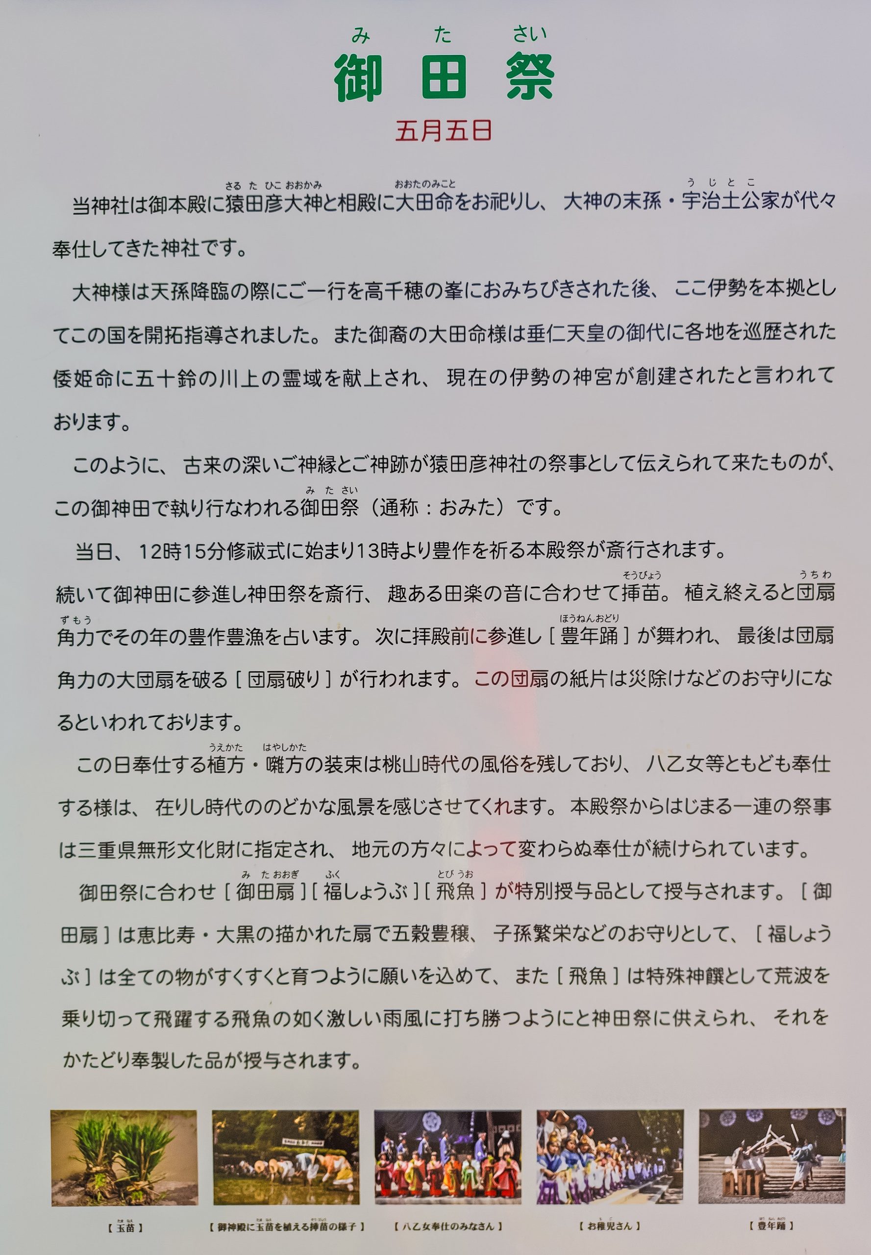 猿田彦神社の御田祭説明板